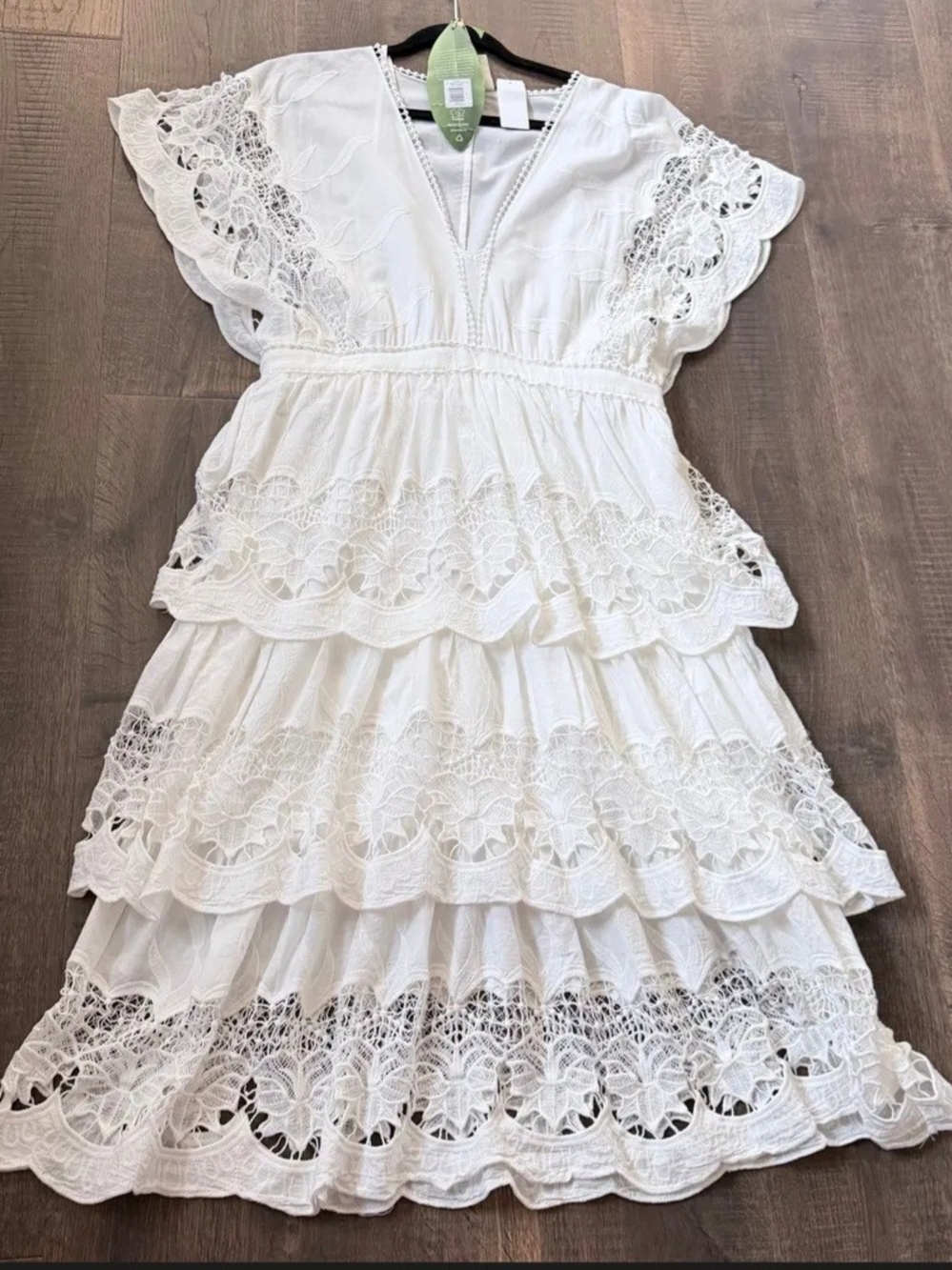 FARM Rio Cream Tiered Lace Midi Dress - Picture 2 of 6